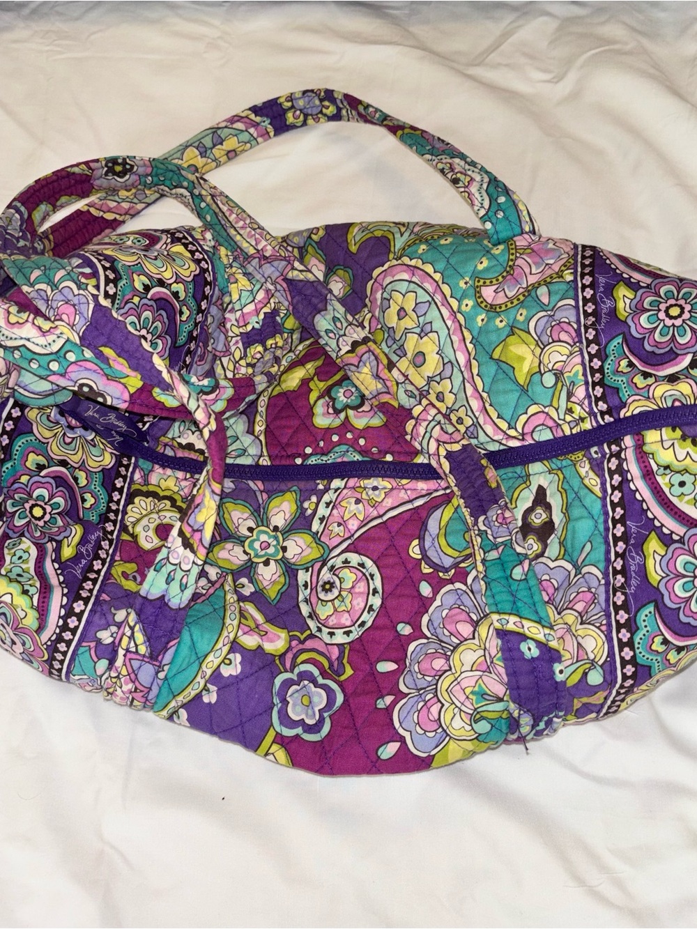 Vera Bradley Paisley Floral Quilted Tote in Teal Accents “HEATHER” retired
